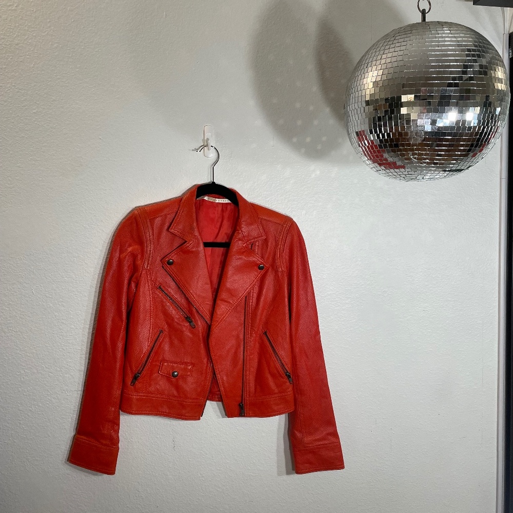 Truth & Pride Size XS Orange Biker Moto Leather Jacket